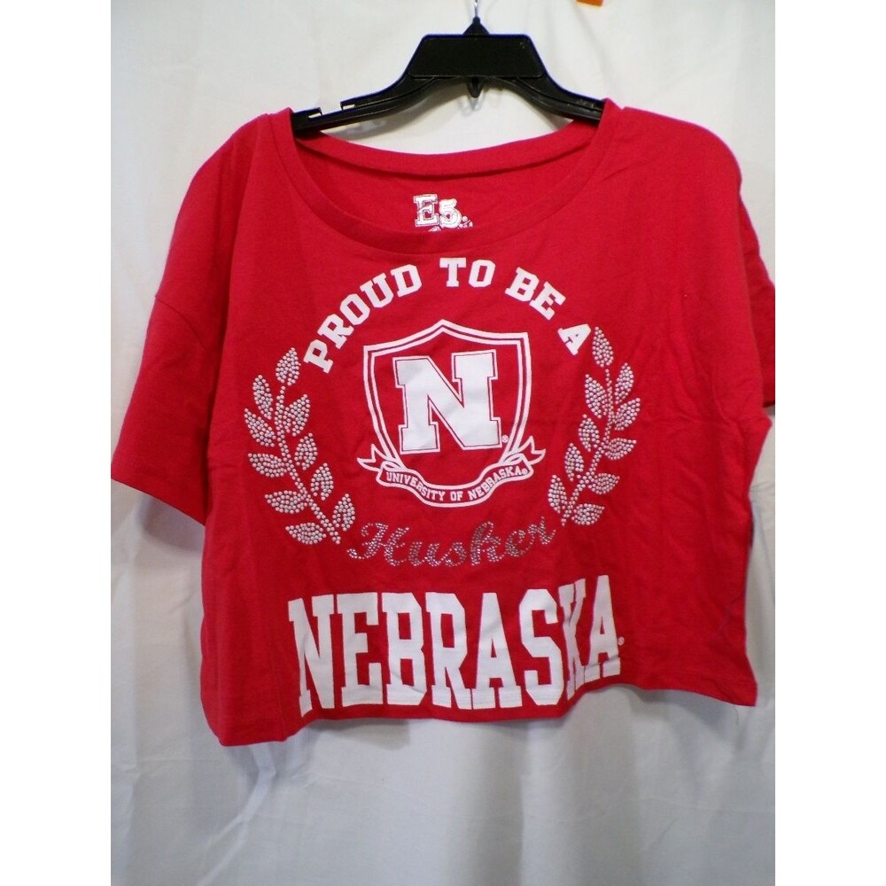 E5 College Classics Women's Nebraska Cropped T-Shirt Red M Rhinestone